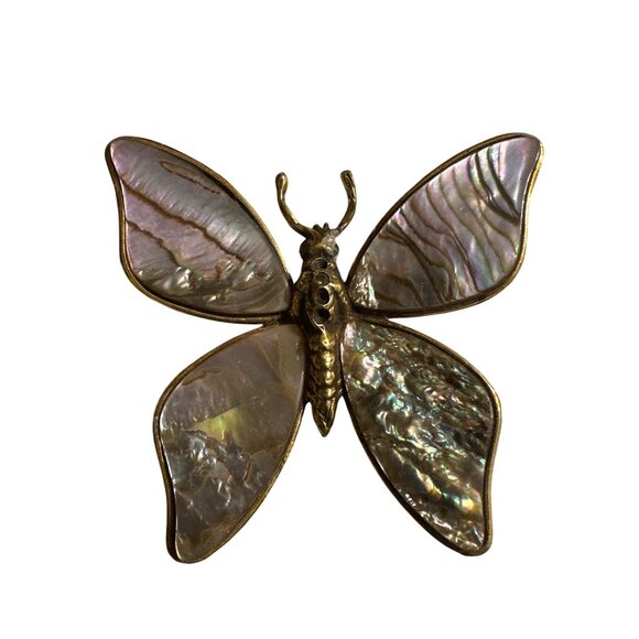 💖Vintage Butterfly Brooch With Iridescent Abalone & Mother Of Pearl Inlay - Picture 1 of 4